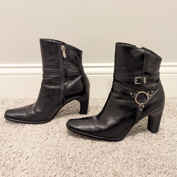 Harley Davidson Harness Ring Biker Heel Black Leather Bootie sz 8 - Picture 3 of 11